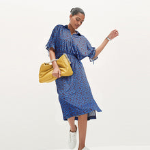 Load image into Gallery viewer, Blue Ditsy Floral Shirt Midi Dress
