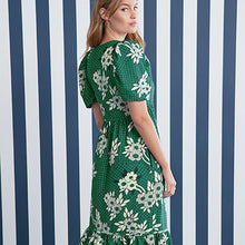 Load image into Gallery viewer, Green Floral Celia Birtwell Short Sleeve Midi Dress
