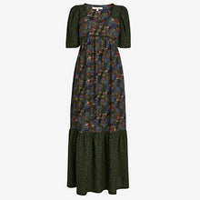 Load image into Gallery viewer, Black Floral Celia Birtwell Short Sleeve Midi Dress
