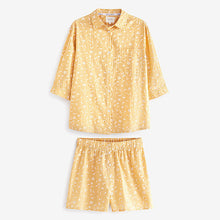 Load image into Gallery viewer, Ochre Yellow Gingham Cotton Button Through Pyjama Short Set
