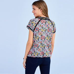Multi Floral Print Bubblehem Raglan T-Shirt