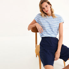 Load image into Gallery viewer, Blue/White Stripe Short Sleeve Slub T-Shirt
