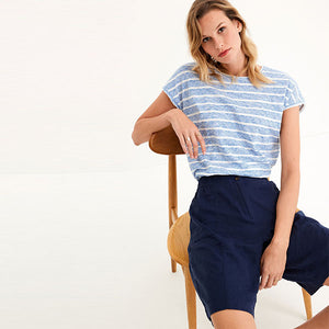 Blue/White Stripe Short Sleeve Slub T-Shirt