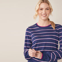 Load image into Gallery viewer, Navy Blue Stripe Crew Neck Jumper
