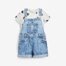Load image into Gallery viewer, Blue Denim Short Leg Dungarees With T-Shirt (3-12yrs)
