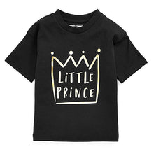 Load image into Gallery viewer, Black/Gold &quot;Little Prince&quot; Short Sleeve Slogan T-Shirt (3mths-5yrs)
