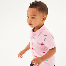 Load image into Gallery viewer, Red/White Stripe Short Sleeve Embroidered Seersucker Shirt (3mths-5yrs)
