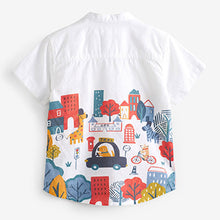 Load image into Gallery viewer, White London Border Print Short Sleeve Shirt (3mths-5yrs)

