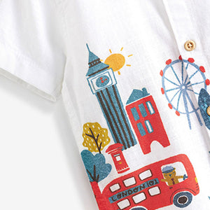 White London Border Print Short Sleeve Shirt (3mths-5yrs)