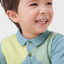 Load image into Gallery viewer, Blue Short Sleeve Argyle Pattern Knitted Polo Shirt (3mths-5yrs)
