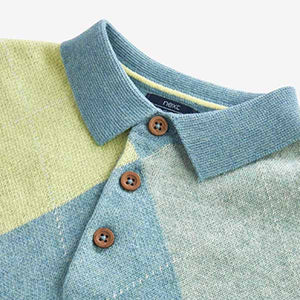 Blue Short Sleeve Argyle Pattern Knitted Polo Shirt (3mths-5yrs)