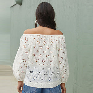 White Broderie Top