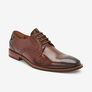 Brown Leather Contrast Sole Derby Shoes