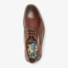 Load image into Gallery viewer, Brown Leather Contrast Sole Derby Shoes
