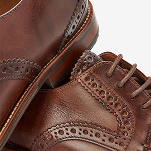 Brown Leather Contrast Sole Derby Shoes