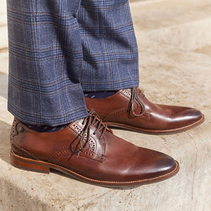 Brown Leather Contrast Sole Derby Shoes