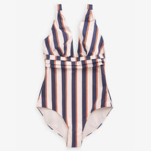 Load image into Gallery viewer, Ecru Stripe Plunge Tummy Control Swimsuit
