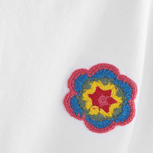 White Crochet Flower Tie Front T-Shirt (3-12yrs)