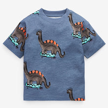 Load image into Gallery viewer, Blue/Ecru/Cream Watercolor Dino 3 Pack Oversized T-Shirts (3mths-5yrs)
