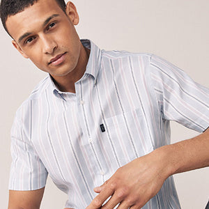 Blue/White Stripe Regular Fil Single Cuff Easy Iron Button Down Oxford Shirt