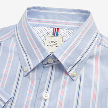 Load image into Gallery viewer, Blue/White Stripe Regular Fil Single Cuff Easy Iron Button Down Oxford Shirt
