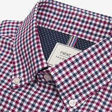 Load image into Gallery viewer, Reg/Navy Blue Gingham Check Regular Fit Short Sleeve Easy Iron Button Down Oxford Shirt

