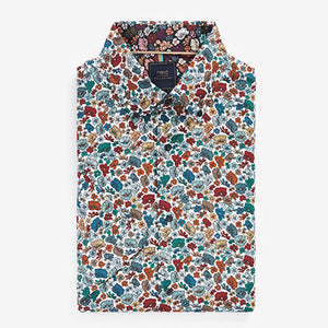 Multicoloured Floral Regular Fit Short Sleeve Printed Trimmed Shirt