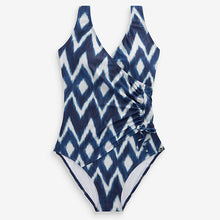 Load image into Gallery viewer, Navy Zigzag Ruched Side Tummy Control Swimsuit
