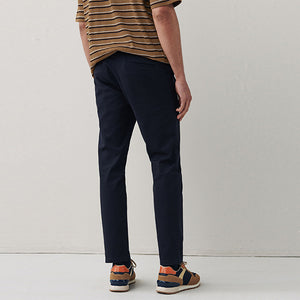 Navy Blue Twin Pleat Slim Fit  Stretch Chino Trousers