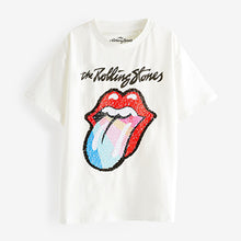 Load image into Gallery viewer, Ecru White Rainbow Sequin Rolling Stones T-Shirt (3-12yrs)
