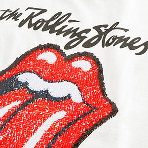 Ecru White Rainbow Sequin Rolling Stones T-Shirt (3-12yrs)