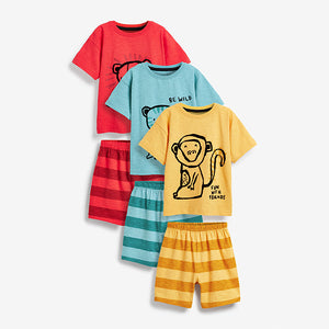 Red/Blue/Yellow Animals 3 Pack Short Pyjamas (9mths-6yrs)