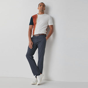Navy Blue Straight Fit Belted Soft Touch Chino Trousers