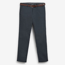 Load image into Gallery viewer, Navy Blue Straight Fit Belted Soft Touch Chino Trousers
