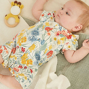 Yellow/White/Blue Floral 3 Pack Rompers (0-18mths)