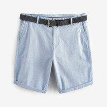 Load image into Gallery viewer, Light Blue Oxford Straight Fit Belted Chino Shorts With Stretch
