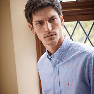 Blue/Pink Mix Stripe Regular Fit Long Sleeve Oxford Shirt