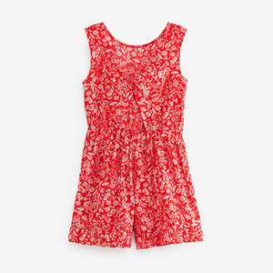 Red Floral Printed Playsuit (3-12yrs)