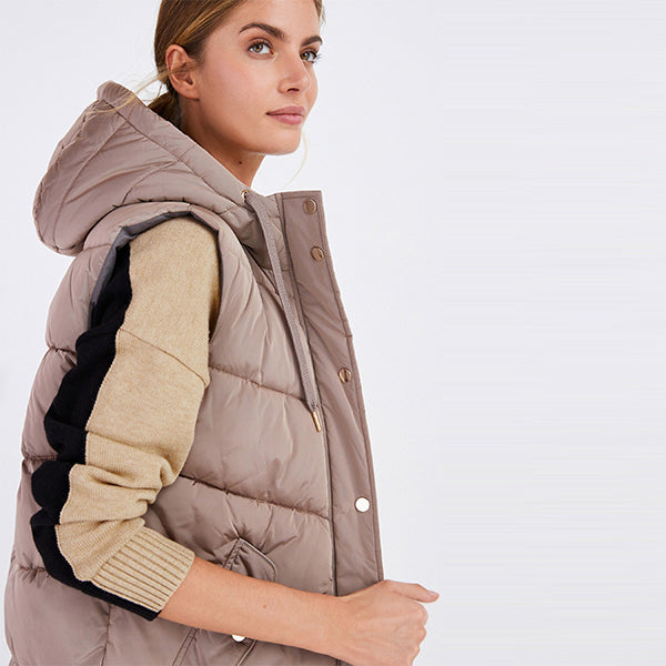 Mink Brown Quilted Hooded Gilet