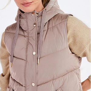 Mink Brown Quilted Hooded Gilet