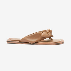 Tan Brown Forever Comfort® Leather Bow Toe Post Sandals