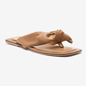 Tan Brown Forever Comfort® Leather Bow Toe Post Sandals