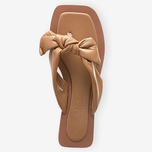 Tan Brown Forever Comfort® Leather Bow Toe Post Sandals