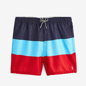 Navy Blue/Red Colourblock Swim Shorts