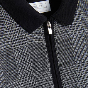 Charcoal Grey Check Zip Neck Short Sleeve Polo Shirt (3-12yrs)