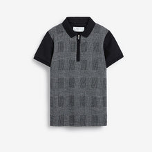 Load image into Gallery viewer, Charcoal Grey Check Zip Neck Short Sleeve Polo Shirt (3-12yrs)
