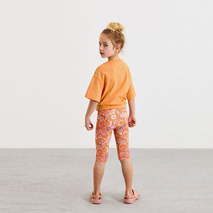 Pink/ Orange Retro Floral Crop Leggings Pack (3-12yrs)