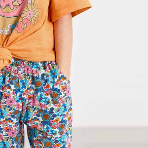 Summer Floral Print Jersey Stretch Slouch Trousers (3-12yrs)