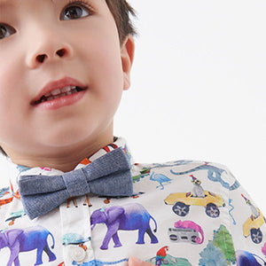 White Short Sleeve Printed Shirt And Bow Tie (3mths-5yrs)