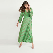 Load image into Gallery viewer, Green Print Wrap Maxi Summer Dress
